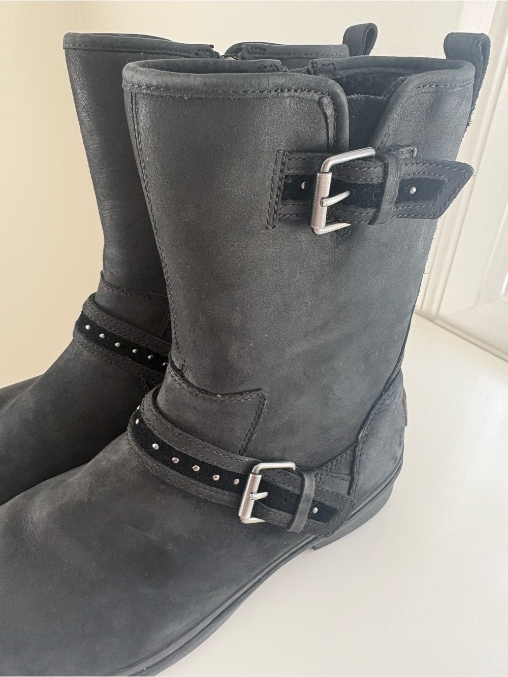 UGG Black Suede Buckle Moto Boots